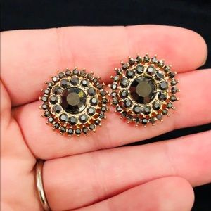 Black Rhinestone and Gold Earring